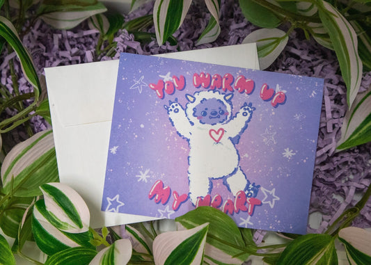 Cute & Cozy Valentine's Yeti Cryptid Greeting Card - Koodle