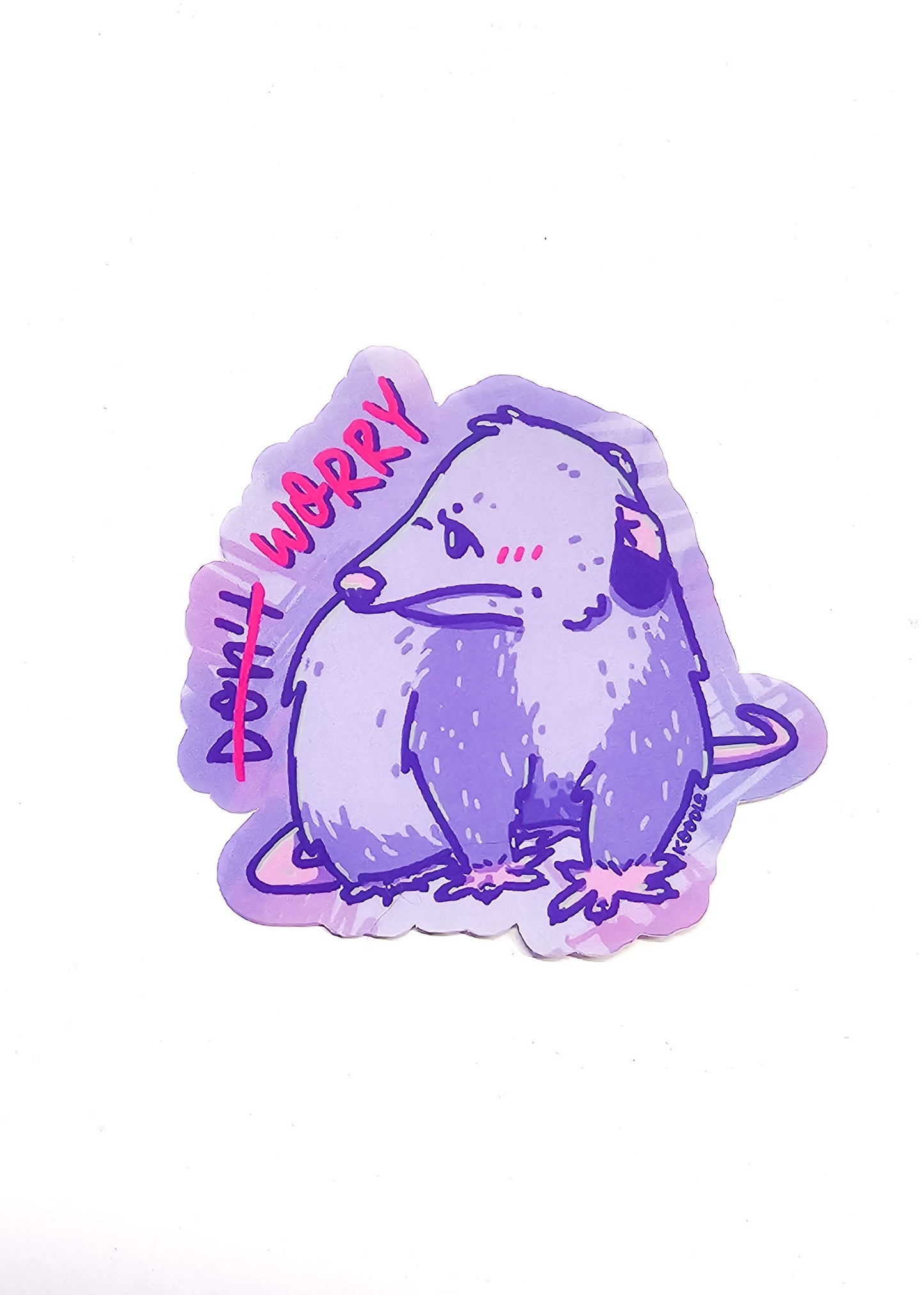 Don't Worry/Worry Pastel Anxious Opossum Sticker - Koodle