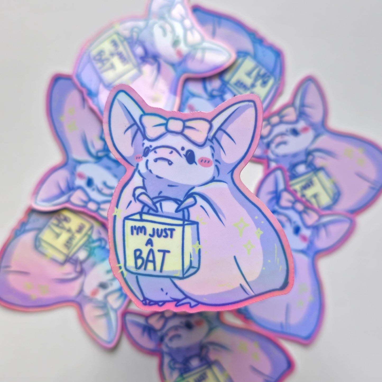I'm Just A Girl/I'm Just A Bat Funny Cute Pastel Waterproof Holographic Sticker - Koodle