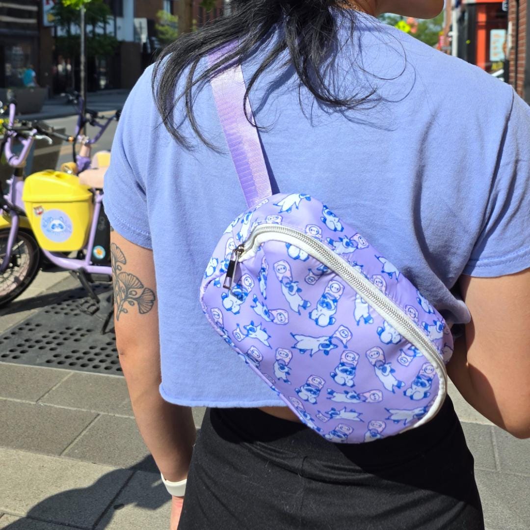 Flying Raccoon Using A Plastic Bag Parachute Cute Pastel Waist Bag/Hip Pack/Sling Bag - Koodle