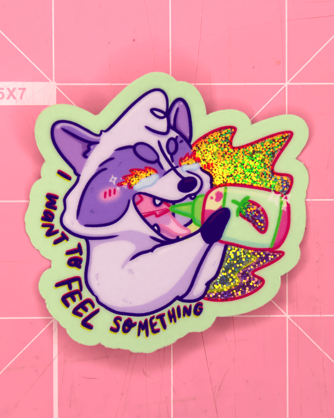 Feel Something Raccoon Hot Sauce Glitter Sticker - Koodle