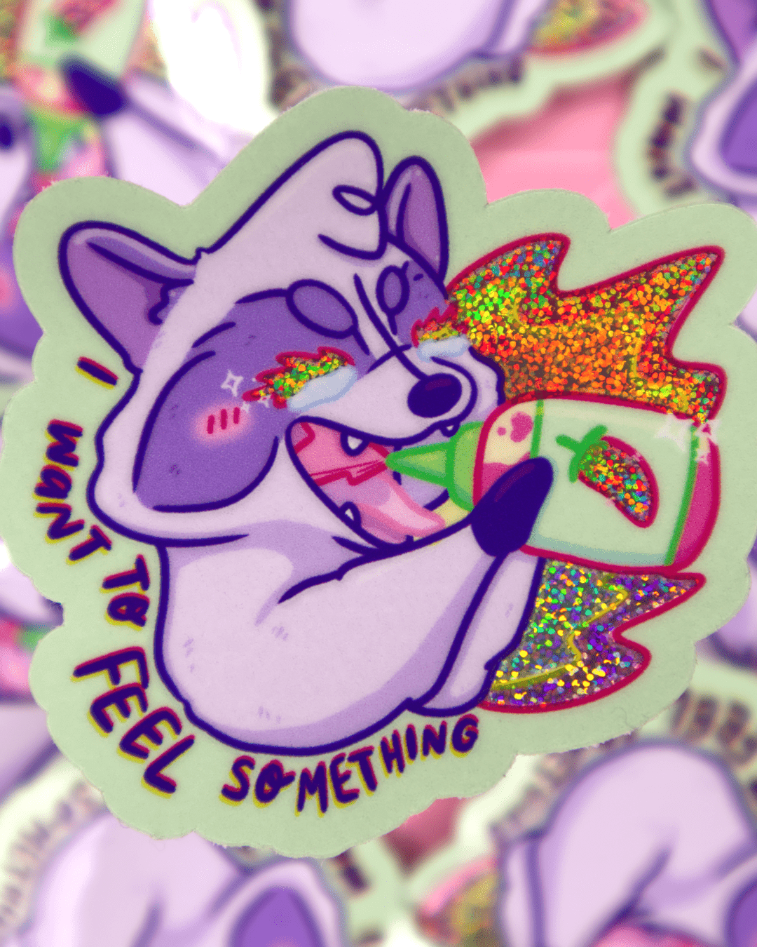 Feel Something Raccoon Hot Sauce Glitter Sticker - Koodle