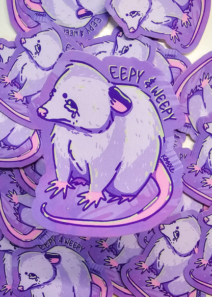 Eepy & Weepy Sleepy and Sad Emotional Pastel Opossum Sticker - Koodle
