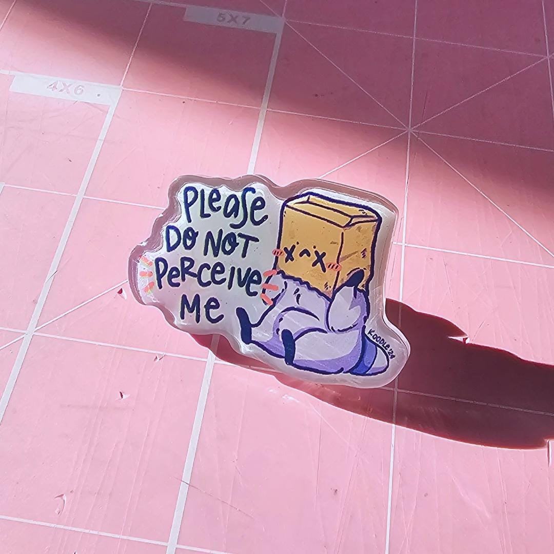 Please Do Not Perceive Me Silly Raccoon Wearing Paper Bag Over Head Acrylic Pin - Koodle