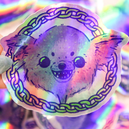 Holographic Cute & Edgy Chihuahua and Chains Sticker - Koodle