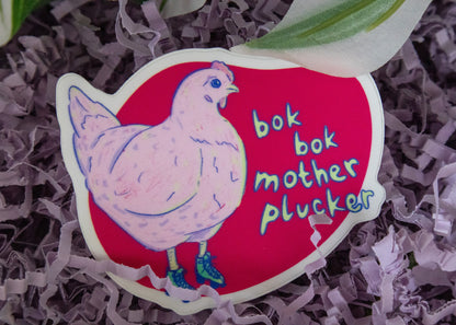 Bok Bok Motherplucker Funny Rollerskating Chicken Sticker - Koodle