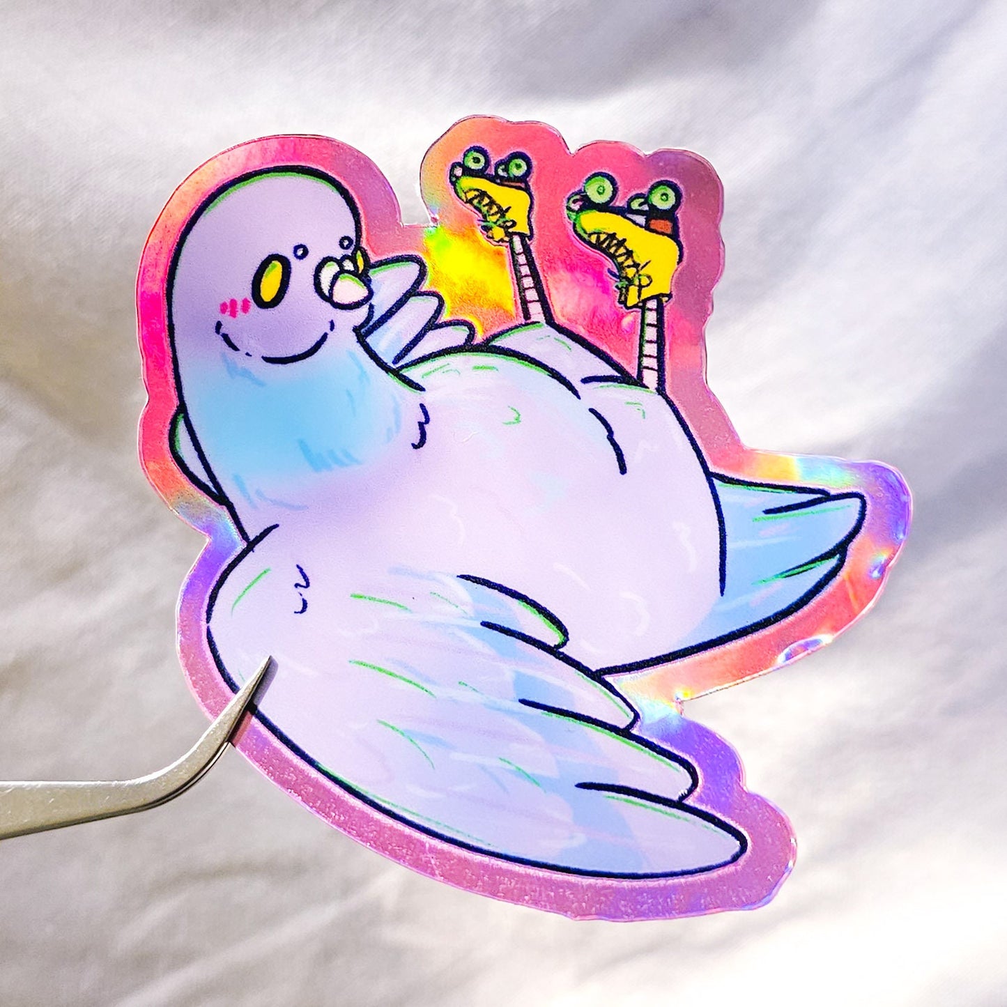 Silly Holographic Rollerskating Pigeon Sticker - Koodle