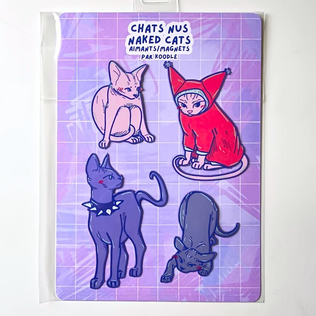 Sphynx Cats Cute Pastelcore Matte Die - Cut Magnets (Set of 4) - Koodle