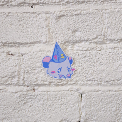 Silly Cute Opossum Wearing a Dunce Cap Matte Pastel Sticker - Koodle