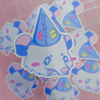 Silly Cute Opossum Wearing a Dunce Cap Matte Pastel Sticker - Koodle
