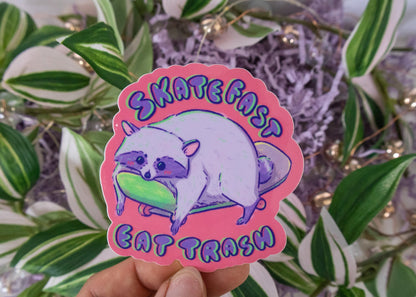 Skate Fast Eat Trash Skateboarding Raccoon Sticker - Koodle