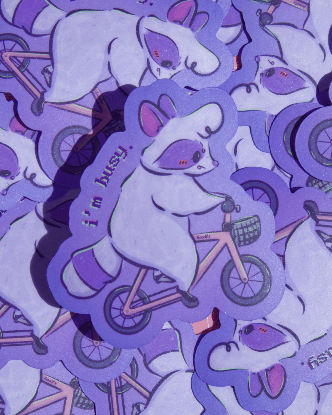 I'm Busy: Raccoon Riding A Bicycle Sticker - Koodle