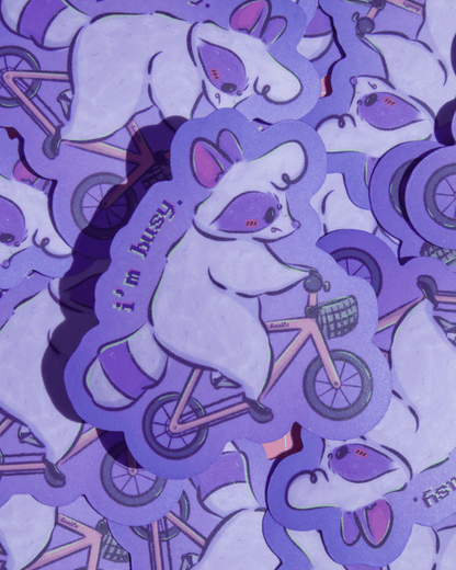 I'm Busy: Raccoon Riding A Bicycle Sticker - Koodle