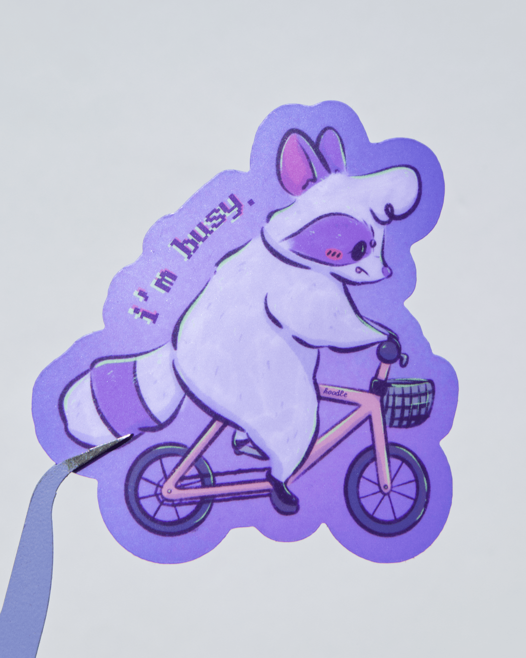 I'm Busy: Raccoon Riding A Bicycle Sticker - Koodle