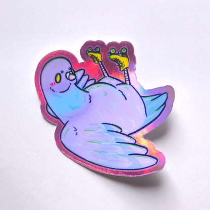 Silly Holographic Rollerskating Pigeon Sticker - Koodle
