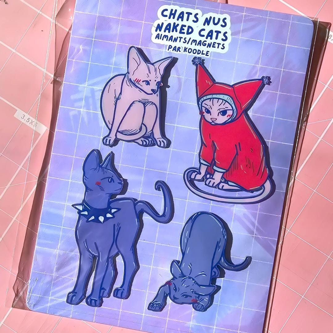 Sphynx Cats Cute Pastelcore Matte Die - Cut Magnets (Set of 4) - Koodle