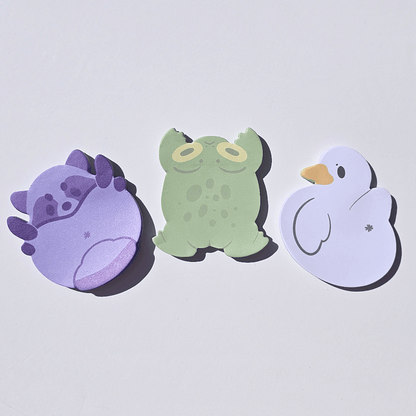 Cute and Silly Illustrative Animal - Shaped Sticky Notes: Frog, Raccoon and Duck - Koodle