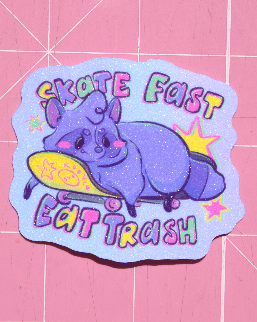 Skate Fast Eat Trash: Skateboarding Raccoon Sticker - Koodle