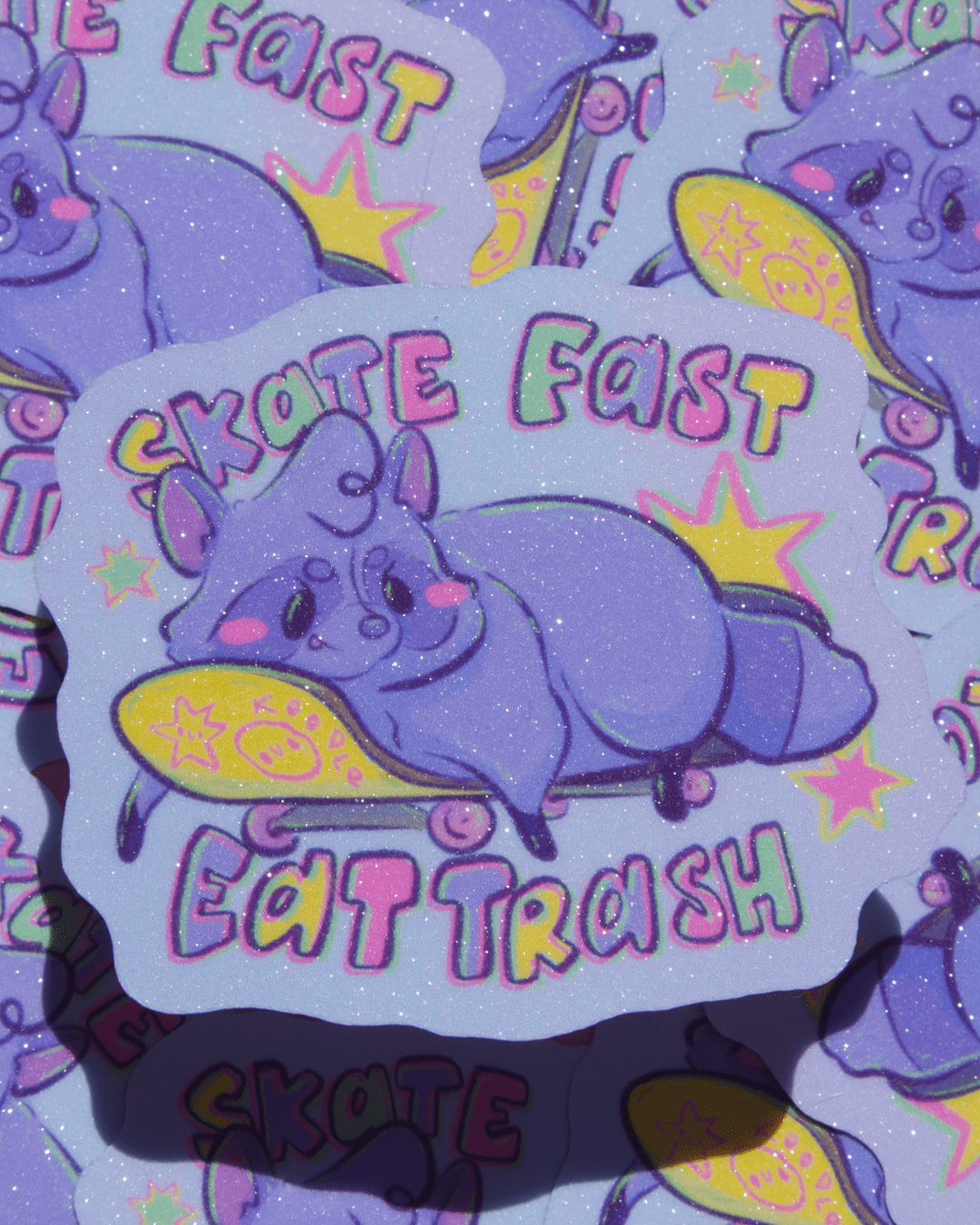 Skate Fast Eat Trash: Skateboarding Raccoon Sticker - Koodle