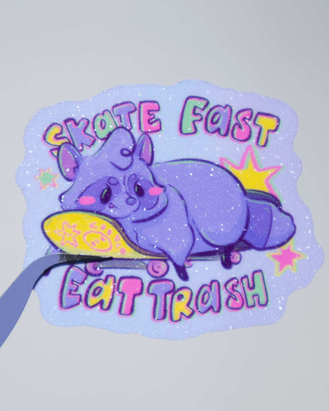 Skate Fast Eat Trash: Skateboarding Raccoon Sticker - Koodle