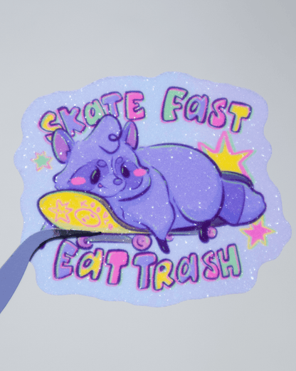Skate Fast Eat Trash: Skateboarding Raccoon Sticker - Koodle